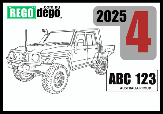 79 Series dual cab front view - REGO Reminder Sticker