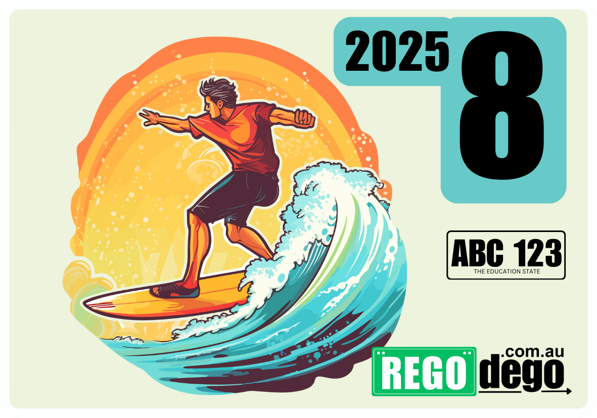 Retro surfer with sunset background - REGO Reminder Sticker