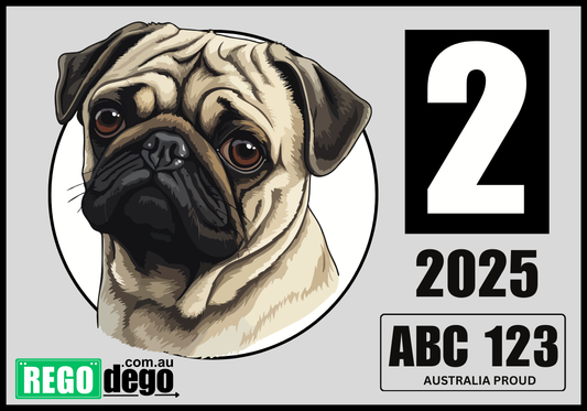 PUG DOG  - REGO Reminder Sticker