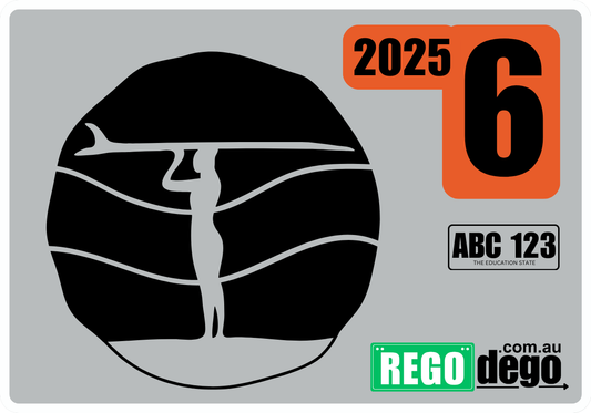 Surfer with sunset background (B&W) - REGO Reminder Sticker