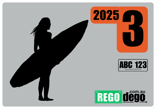Girl with surfboard - REGO Reminder Sticker